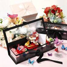 1 Stück transparente Fenster-Geschenkbox in Mutterform, Pappblumenbox für Blumen, Schokolade, Erdbeeren, Süßigkeiten, Schmuck, Rosenstrauß, Geschenk für Mutter (Blumen nicht enthalten)