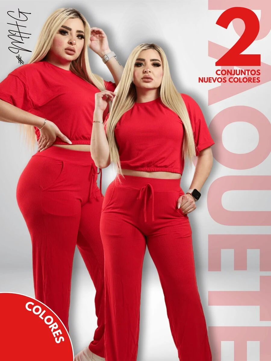 Women Two-Piece Outfits - Red - View 1