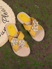 New Rope Sole Beach & Home Women Slippers, Fashion Outdoor Casual Floral Sandals