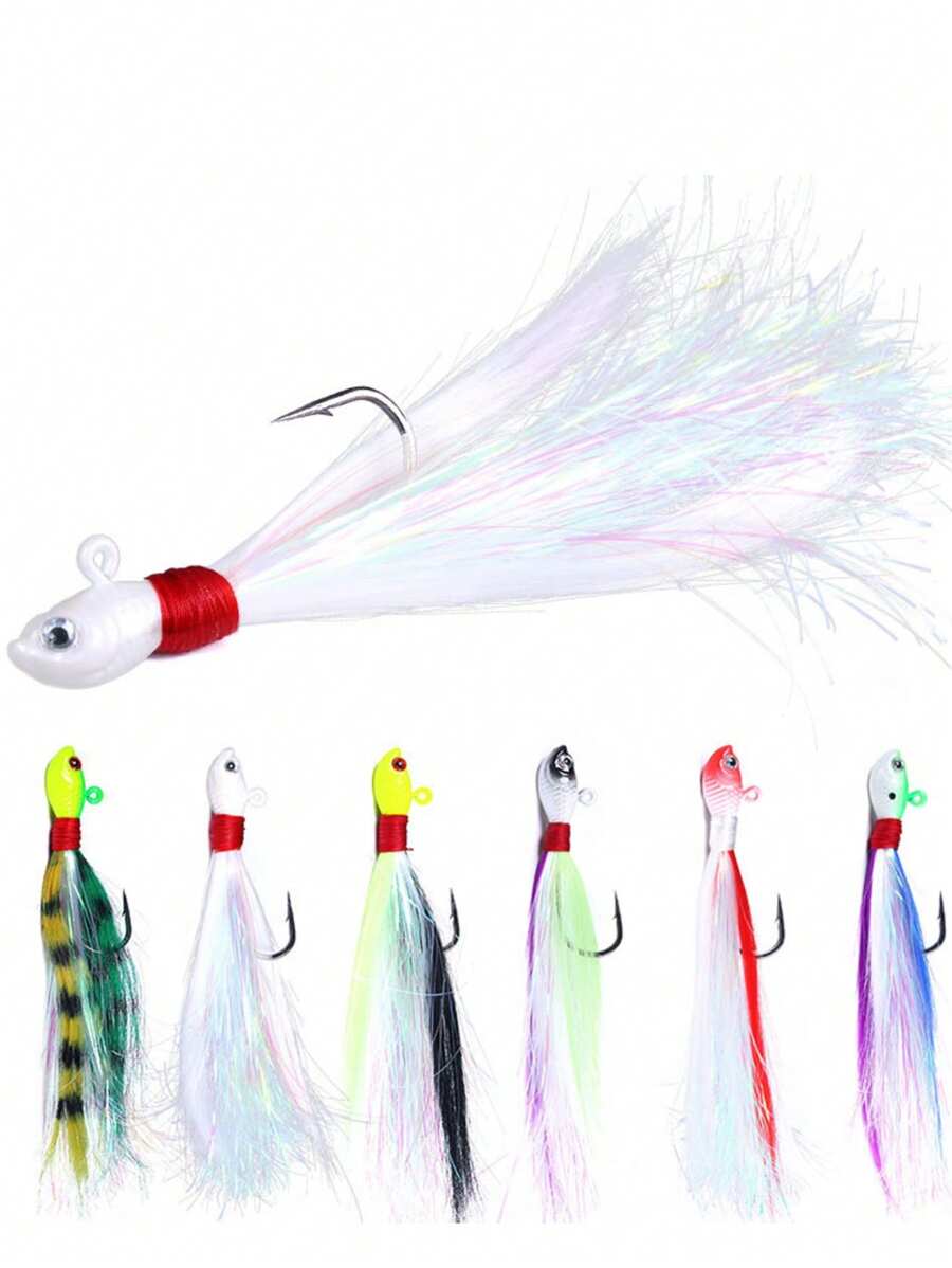 HENGJIA 1pc 3D Eye Soft Fishing Lure Jig Head Hook, 7g/10g/14g/21g/28g/42g/56g/85g, Artificial Deer Hair Feather Hook, Mustache Fishing Lure - Multicolor - View 1
