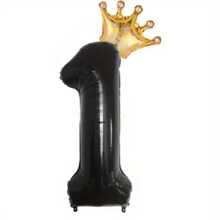 1 Set 32-Inch Black Crown & Number Foil Balloons, Suitable For Birthday, Anniversary Decoration