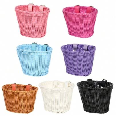 1PC Waterproofs Plastic Wovens Bicycles Basket Detachable Wicker Front Handlebars Bikes Basket Children Bicycles Basket,21x15x15cm/8.27x5.90x5.90inch