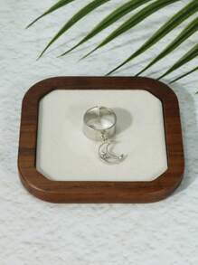 1pc Silver Hollow Moon & Star Design Open-Style Ring For Women, Suitable For Daily Wearing - Silver - View 2