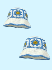 Men's Knitted Bucket Hat, Handmade Embroidery Bucket Hat, Spring Autumn Warm Windproof Retro Wave Brim Cap, Outdoor Streetwear