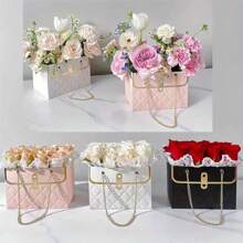1/3/6/12 peças de sacola de papel para presente com flores, caixa de bolsa portátil para buquê de flores com corrente de metal, sacola retangular para presente de casamento, pequena sacola de floricultura para arranjos, Dia dos Namorados, Aniversário