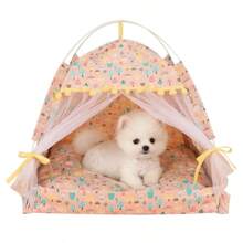 Pet Dog Tent House Floral Print Enclosed Tent Bed Indoor Folding Portable Comfortable Kitten Bed Kennel Small Pets
