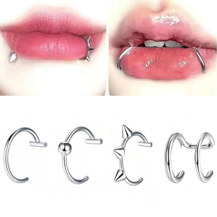 1/4Pcs Fashion Men's Fake Lip Ring Stainless Steel Personalized Non-Piercing Lip Stud Punk Style Lip Ring For Women Daily Wear Jewelry Gift
