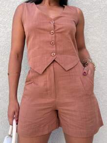 Women's Set (100% Cotton) - Brown - View 1
