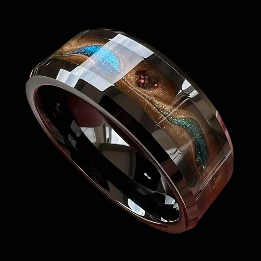 1 Men's 8mm Black Stainless Steel Ring With Flowing Sand Design Style, Suitable For Gifting, Gatherings, Holiday Celebrations, Christmas, Carnival, Father's Day