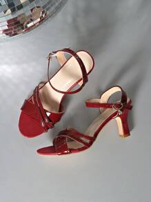 Sandálias de Salto Alto com Tiras em X e Bico Aberto, Sexy, com Tornozeleiras de Cor Sólida e Brilhantes, Perfeitas para uso Diário e Eventos a Noite.
