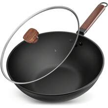 33cm/5.6L Non Stick Wok With Lid Carbon Steel Frying Pan No Chemical Coated And Large Capacity For Cook Asian Dishes For 4-6 People, Ideal For Induction, Gas, All Hobs - default - View 1