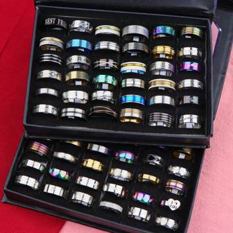 20 件/包经典简约不锈钢印花戒指，男女通用时尚混合款式手指首饰配饰（款式随机）