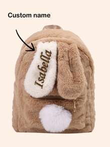 Personalizowany plecak z uszami króliczka, haftowane imię, słodka pluszowa torba na ramię, plecak o dużej pojemności dla nastolatków, prezent na powrót do szkoły, kreatywny dla chłopców i dziewcząt, walentynki, wielofunkcyjny, ozdobny, list, stylowy, miękki, nowoczesny, kolorowy, kawaii, uroczy, słodki, swobodny, niestandardowy, spersonalizowany, wyjątkowy, dostosowany, prezenty dla dziecka, idealne prezenty dla niego, idealne prezenty dla niej, syn, córka