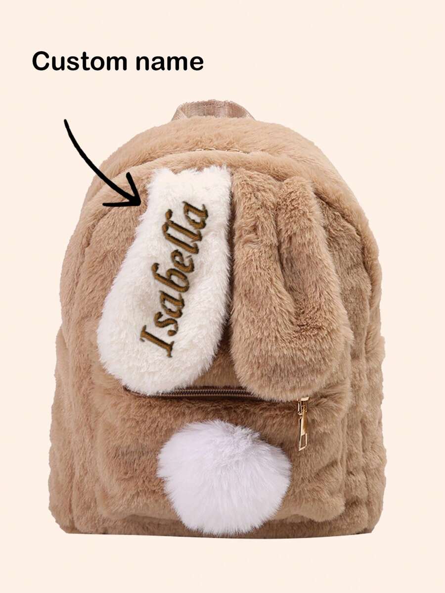 Mochila personalizable con diseño de orejas de conejo, bordada con nombre, bolso bandolera de peluche lindo, mochila de gran capacidad para adolescentes, regalo de vuelta al colegio, creativa para niños y niñas, Día de San Valentín, multifuncional, ornamental, con letra, elegante, suave, moderna, colorida, kawaii, adorable, linda, casual, personalizada, única, personalizada, regalos para bebés, regalos ideales para él, regalos ideales para ella, hijo, hija, suministros de regalo de Navidad, organizador de viaje - Multicolor - Ver 1