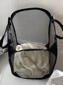 1pc Black And White Foldable Laundry Basket With Handle And Side Pockets, Large Capacity Pop-Up Laundry Basket With Handle - Foldable Mesh Laundry Basket For Storing Dirty Clothes, Please Check The Size Label Before Purchasing 