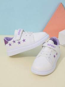 1 par de zapatillas casuales para niños, con diseño bordado y decoraciones en forma de estrella, de material de PU, apropiadas para actividades al aire libre y uso en todas las estaciones