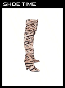 Metallic Pointed Toe Thigh High Boots Nano-2 Liliana - Leopard - View 1