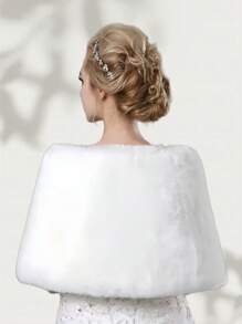 1 Stück eleganter weißer, flauschiger Brautschal, für Braut, für Hochzeitskleider, warmer Plüschschal als Herbstkleidung für Frauen