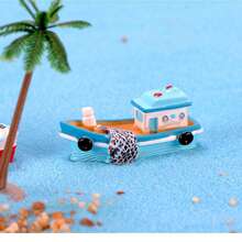 1pc Mini Boat Model, Resin Mediterranean Decor Desktop Fishing Boat Figurine, Ocean Beach Micro Landscape Decoration