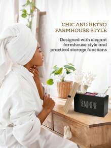 Rustic Multi-Functional Wooden Storage Box, Desktop Organizer With Compartments, Cover For Bathroom Decor, Tissue Box Holder