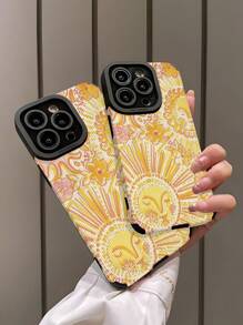1 pieza Funda de teléfono suave de TPU a prueba de caídas con patrón clásico de sol amarillo y garabatos, compatible con 16/16 PLUS/16 PRO/16 PRO MAX