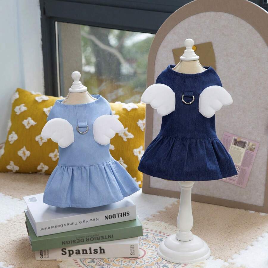 Spring/Summer New Lace Dress, 25 Leash Dress, Pet Dress, Cat Princess Dress, Doll Dress, New Striped Casual Dress, Dog Clothes, Teddy Clothes, Fashion Princess Dress, Printed Princess Dress With Leash, Small Animal Casual Dress, Popular In Europe And America - Royal Blue - View 1
