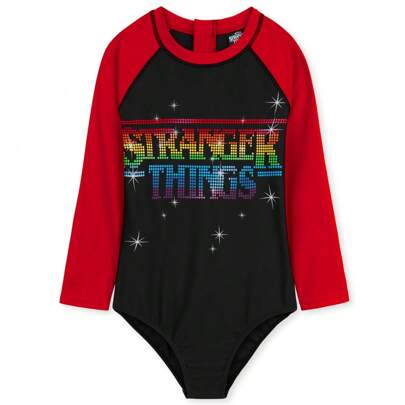 Stranger Things Swimming Costume Summer Holiday Essentials Long Sleeve Childrens Swimwear 9-14 Years Swimsuit Beach Pool