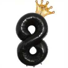 1 Set 32-Inch Black Crown & Number Foil Balloons, Suitable For Birthday, Anniversary Decoration