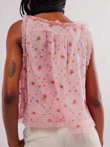 Women Lace Trim Vest Tank Tops Y2K Fairy Sleeveless Tie Button Front Sheer Mesh Crop Tops Summer Going Out Tops Cute Loose Fit Cami Shirt  Aesthetic Clothes - 彩色 - 查看 2