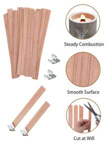 30pcs/Set Wooden Candle Wicks With 30pcs Metal Bases, Smokeless Natural Wooden Wicks, Trimmable, Suitable For Making Scented Candles, DIY Candle Holders, Soy Wax Wicks With Holders, Candle Making Supplies