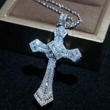 1pc Diamond Cross Necklace - Hip Hop Vintage Style, Cross Pendant Necklace,Necklaces For Men, For Women's Daily Wear, Christian Necklace