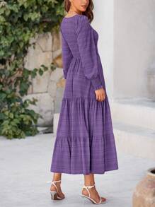 Women's Spring Summer Long Sleeve Dresses Wedding Dresses Elegant Fluffy Long Sleeve Locked Waist Swing Fluttering Long Dresses - 紫色 - 查看 2