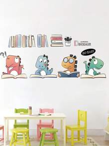 1pc Wall Sticker For Study Room, Bedroom, Early Learning Center - Dinosaur Reading Book Cartoon Decal, Suitable For Kindergarten Classroom Decor, Waterproof & Self-Adhesive Home Decor Wall Decor Bathroom Decor Bedroom Decor Room Decoration Stuff Living Room Decor House Decor Home Decor Living Room Wall Art Wall Paper Stickers Personalised Stickers