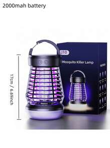 Luz eléctrica para campamento, mata mosquitos eléctrico portátil recargable USB, 2 en 1 insecticida - para uso interior y exterior, mata mosquitos + modo de luz de campamento - mata polillas, avispas, mosquitos, etc., mata mosquitos recargable y luz de campamento, trampa de insectos UV 2000V, trampa de luz 395NM y atracción de insectos 720°, para uso interior y exterior, cubre 300 pies cuadrados