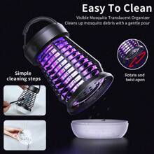 Luz eléctrica para campamento, mata mosquitos eléctrico portátil recargable USB, 2 en 1 insecticida - para uso interior y exterior, mata mosquitos + modo de luz de campamento - mata polillas, avispas, mosquitos, etc., mata mosquitos recargable y luz de campamento, trampa de insectos UV 2000V, trampa de luz 395NM y atracción de insectos 720°, para uso interior y exterior, cubre 300 pies cuadrados