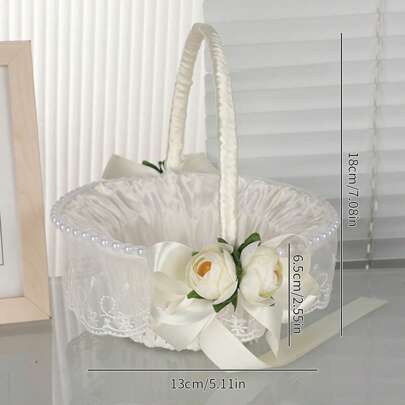 Wedding Flower Girl Baskets Elegant Pearl Lace Tassel Design White Wedding Basket