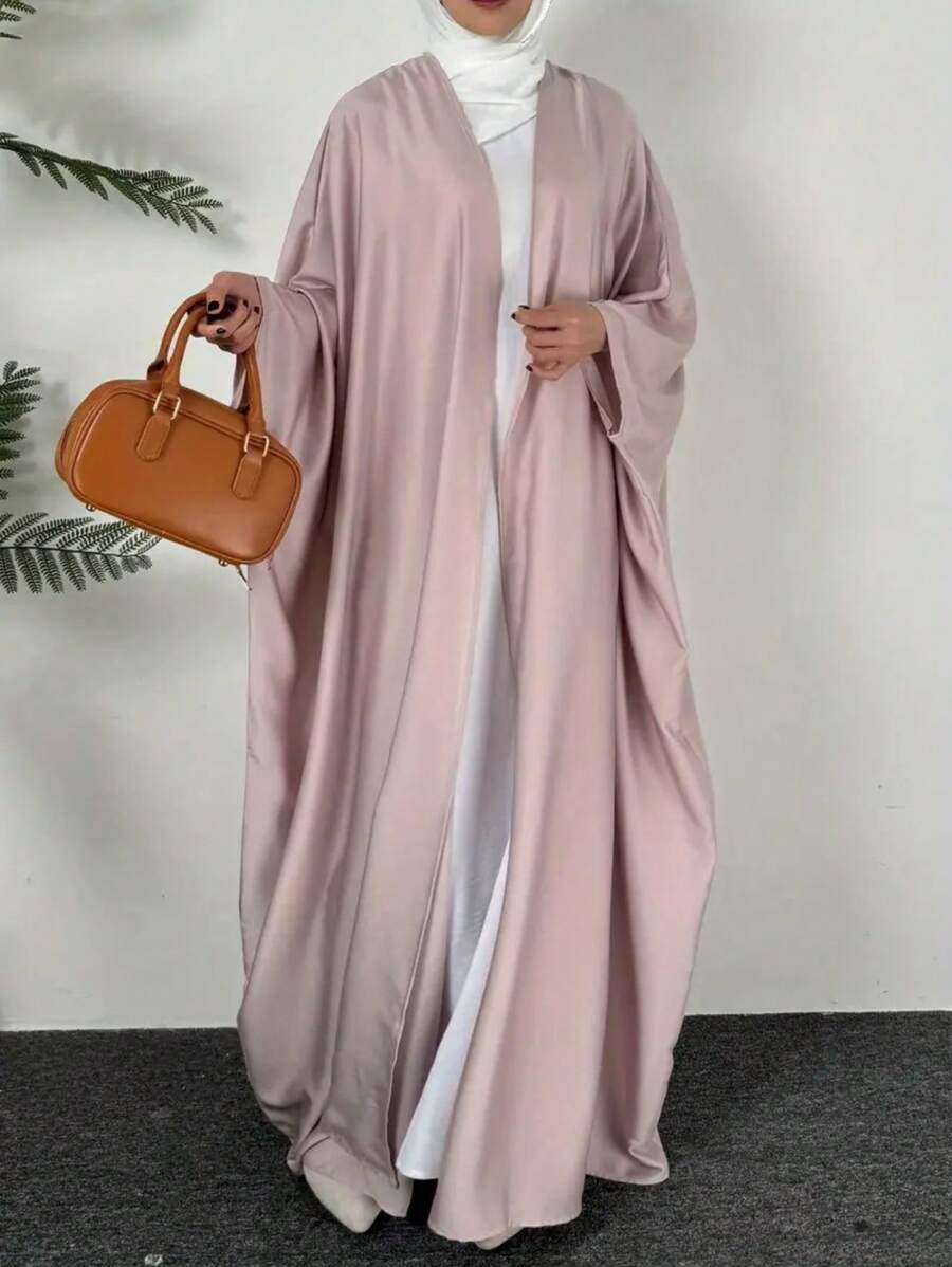 Women's Solid Color Modest Long Dress, Simple & Fashionable, Suitable For Summer, Kaftan - Pink - View 1
