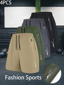 4PCS--Boyfriend Style Men Summer Thin And Quick Dry Running Shorts With Waterproof And Breathable Fabric For Outdoors And Sports, 5-Inch Inseam Fashionable Design - Multicolor - View 2
