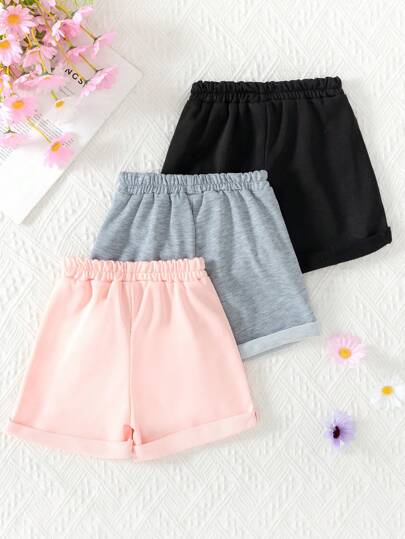 Bộ 3 món quần short dệt kim cạp chun in hình nơ dễ thương thời trang cho bé gái, thích hợp cho hoạt động thể thao ngoài trời mùa hè.