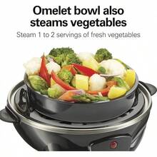 Hamilton Beach - Olla de huevos eléctrica 3 en 1 para huevos duros, huevos furtivos, tortillas y vaporizador de verduras, capacidad para 7, color negro (25507) : Hogar y Cocina - Capacidad para 7, negro - Ver 6