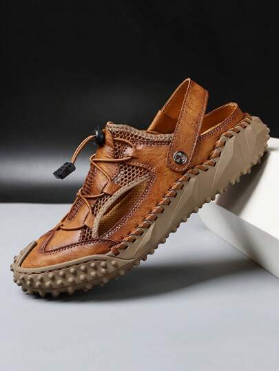 Sandalias de verano para hombre con costuras antideslizantes, zapatos de playa cómodos, sandalias casuales con costuras a mano, pantuflas cómodas y transpirables, tallas grandes para deportes al aire libre, playas, excursiones, en colores marrón, caqui, gris y negro, tallas 44 45 46