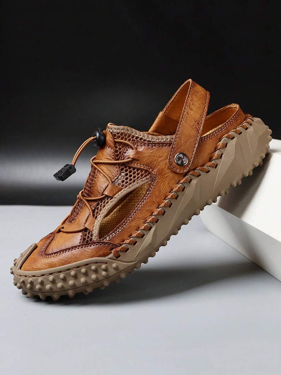 Sandalias de verano para hombre con costuras antideslizantes, zapatos de playa cómodos, sandalias casuales con costuras a mano, pantuflas cómodas y transpirables, tallas grandes para deportes al aire libre, playas, excursiones, en colores marrón, caqui, gris y negro, tallas 44 45 46