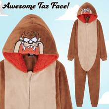 LOONEY TUNES Fleece Onesie Bugs Bunny Hooded 7-15 Years Taz PJ Loungewear