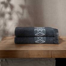 Hereke 2 Pcs Towel Set | 2 Pieces Of Face Towels | 50x80 Cm | Cotton - Dark Grey - View 2