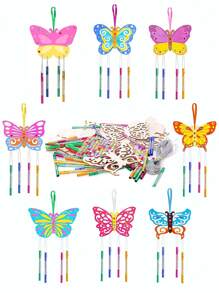 8Pcs DIY Butterfly Wind Chimes Kit,Wooden Butterfly Craft Set,Painting And Coloring Wind Chime,Hanging Ornament,Wedding Decor,Bridal Shower Favors,1st Birthday Party Decor,Butterfly Party Supplies,Butterfly Theme Birthday Party Supplies,Babyshower Decor,Home Hanging Decoration,Bedroom Decor,Living Room Decor,Outside Garden Decor,Holiday Party Supplies,Birthday Holiday Gifts