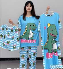 Conjunto de pijama de cuatro piezas para mujer estilo lindo Un regalo perfecto para el Día de la Madre. - Azul - Ver 1