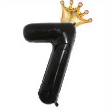 1 Set 32-Inch Black Crown & Number Foil Balloons, Suitable For Birthday, Anniversary Decoration