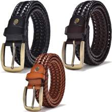 Men Genuine Leather Braided Belts Webbing High Quality Braided Vintage Belt For Men Gold Pin Buckle Casual For Jeans Strap