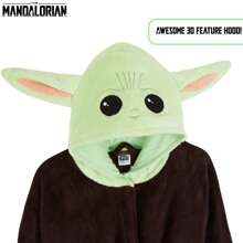 Disney The Dressing Gown & Fleece Hooded Bath Robe Pockets Cosy Loungewear Baby Yoda Gift - Brown - View 5