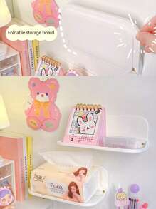 1pc Foldable Wall Mounted Storage Rack, Bathroom Shower Shelf Hanging Organizer - White - View 3